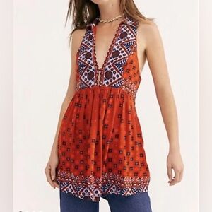 Free People Charlotte Sleeveless Long Rust Orange Purple Boho Tunic Tank